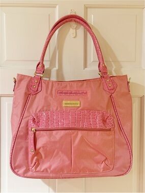 Samantha Brown Croc Embossed Dowel Bag Pink/Camel Waterproof Travel New Carry on
